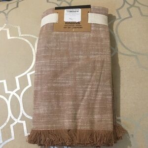 NWT Kirklands Brown Morgan Fringe Bronze Woven 100% Cotton Napkins